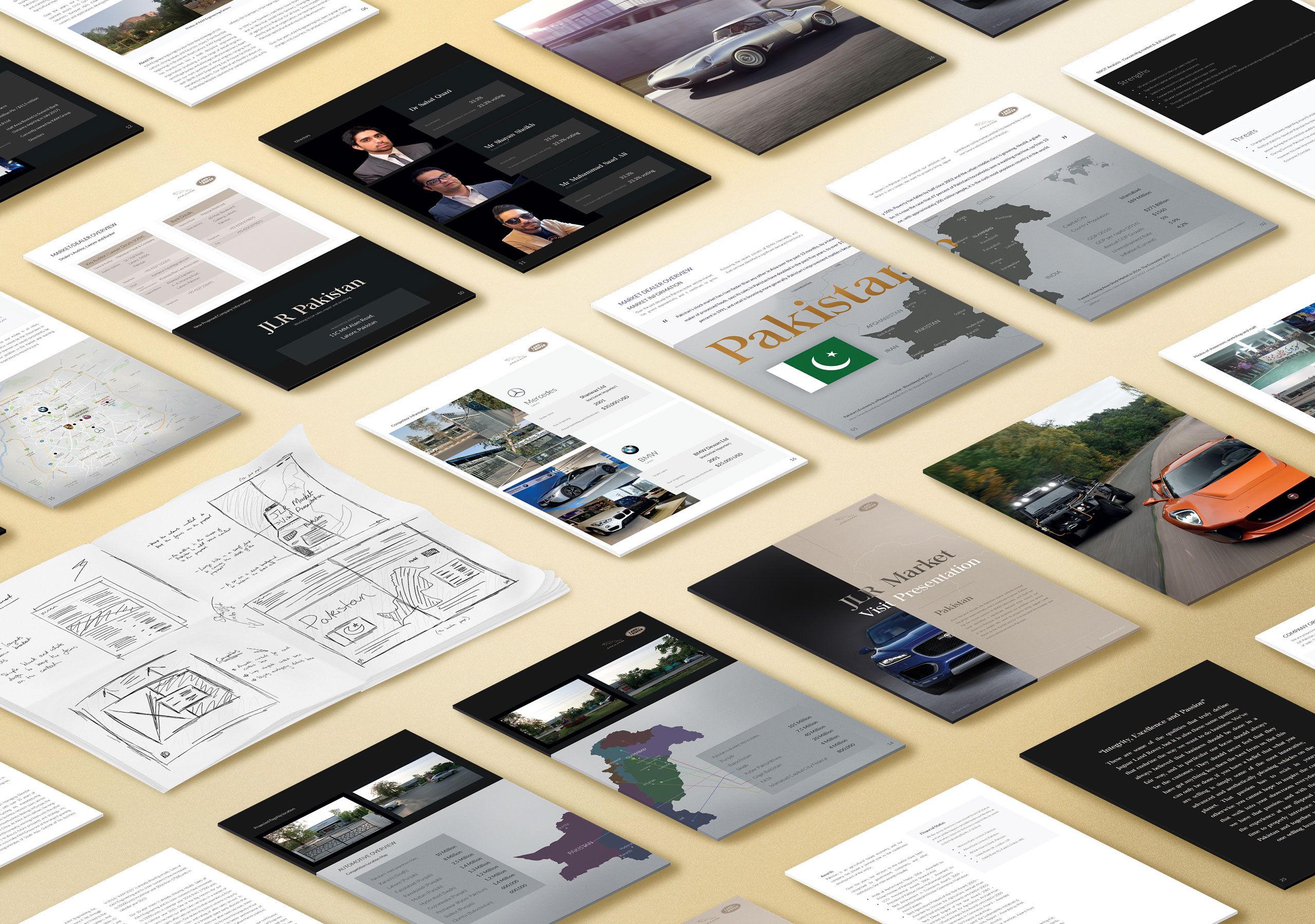 Our document design spreads and how they progressed from a few of our initial sketches