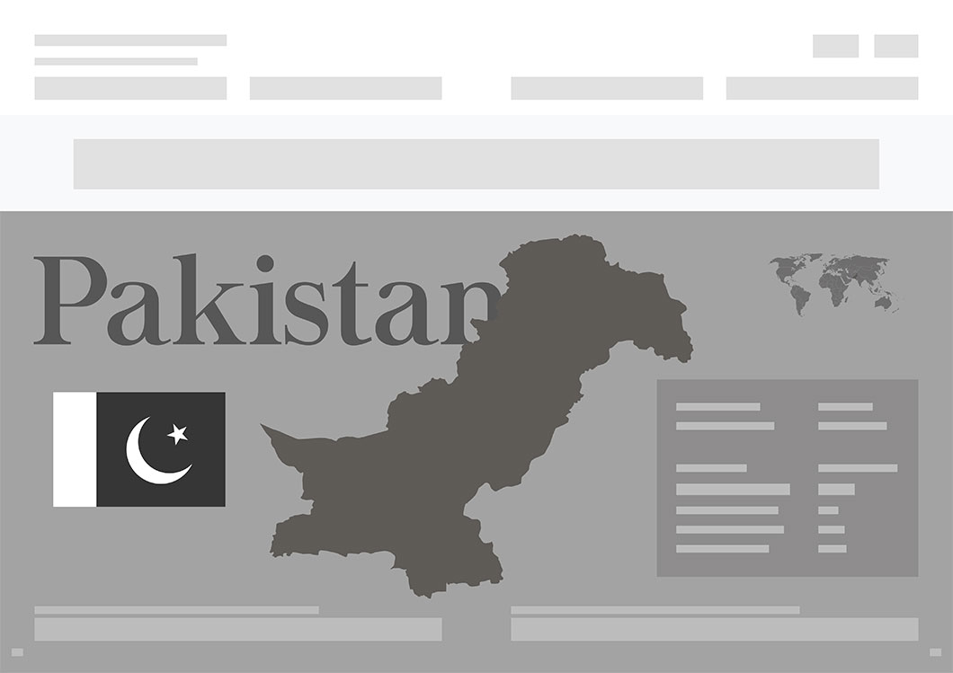 The wireframe for the Pakistan location and stats page spread